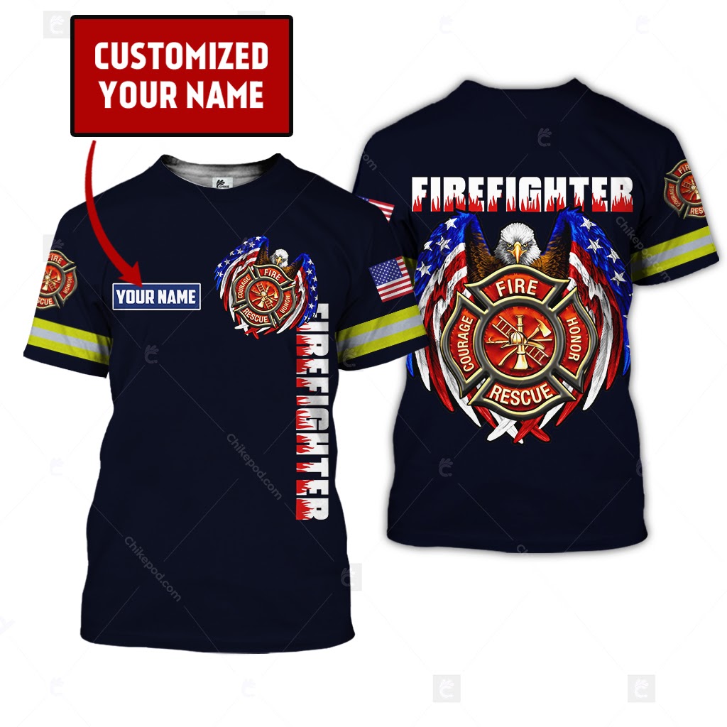 Brave Firefighter Personalized Name 3d All Over Printed Men T