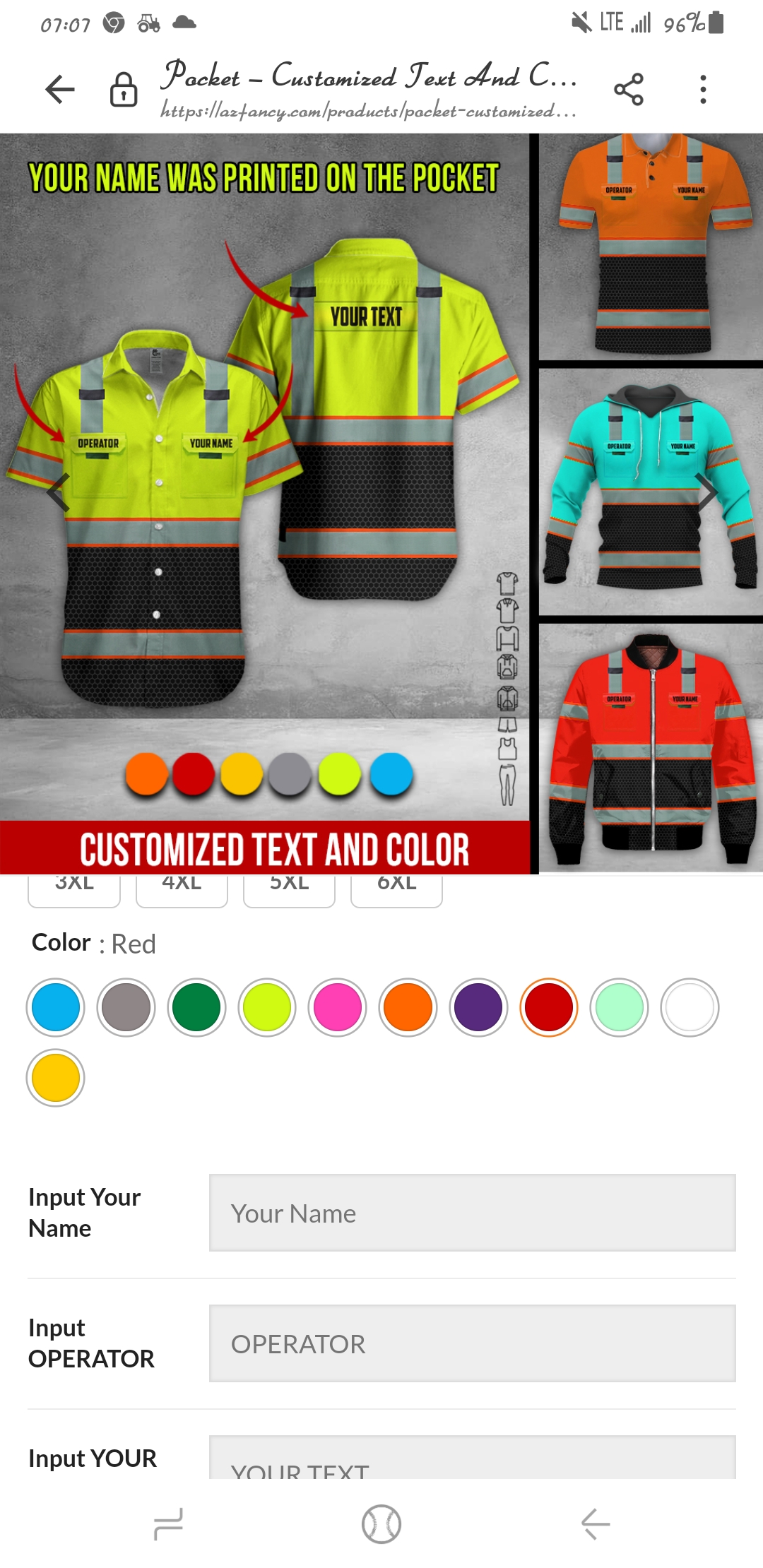 Click to view full screen Pocket - Customized Text And Color 3D All Over Printed Clothes MH139 photo review