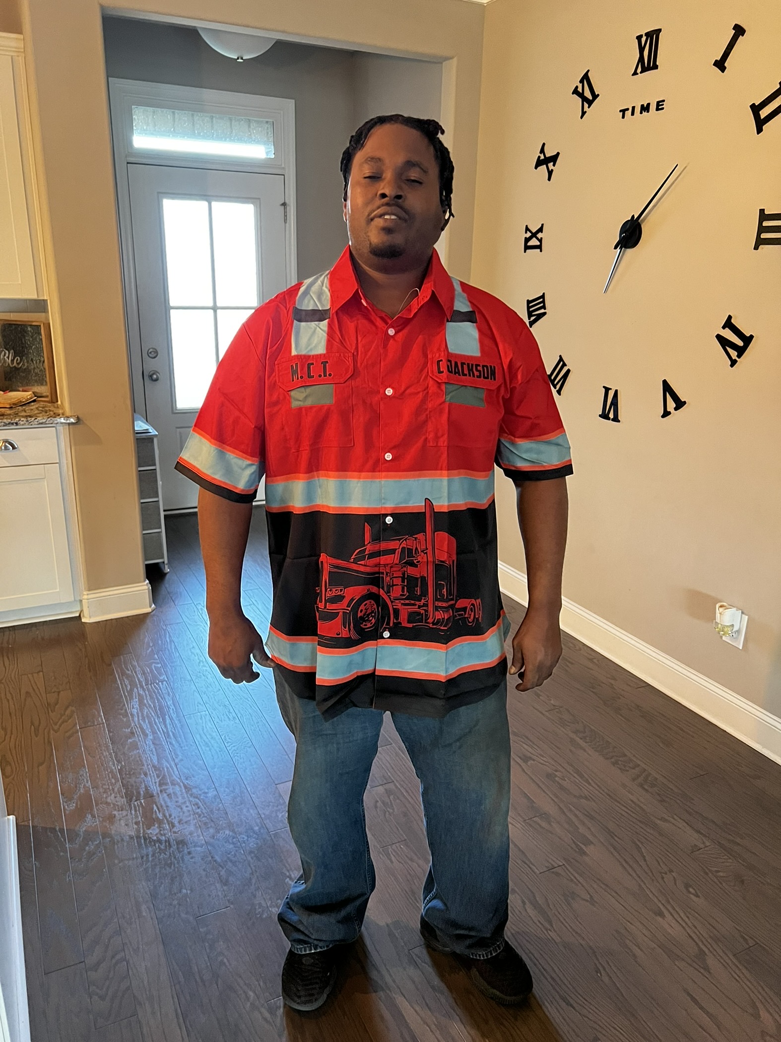 Click to view full screen Pocket - Custom Name And Color Truck Driver Uniform All Over Printed Clothes ND736 photo review