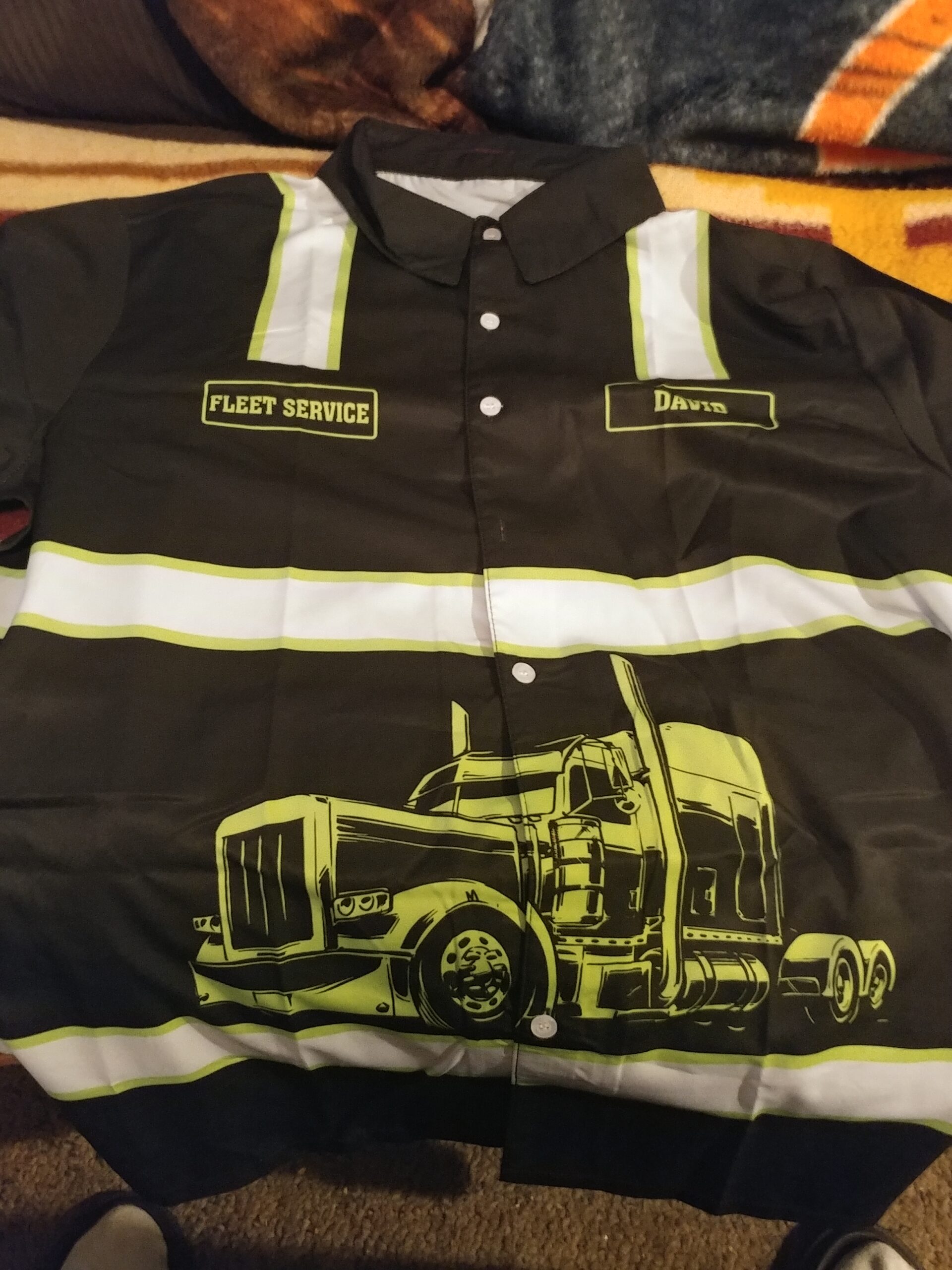 Click to view full screen Personalized Name And Color Semi Truck Uniform All Over Printed Clothes TN587-1 photo review