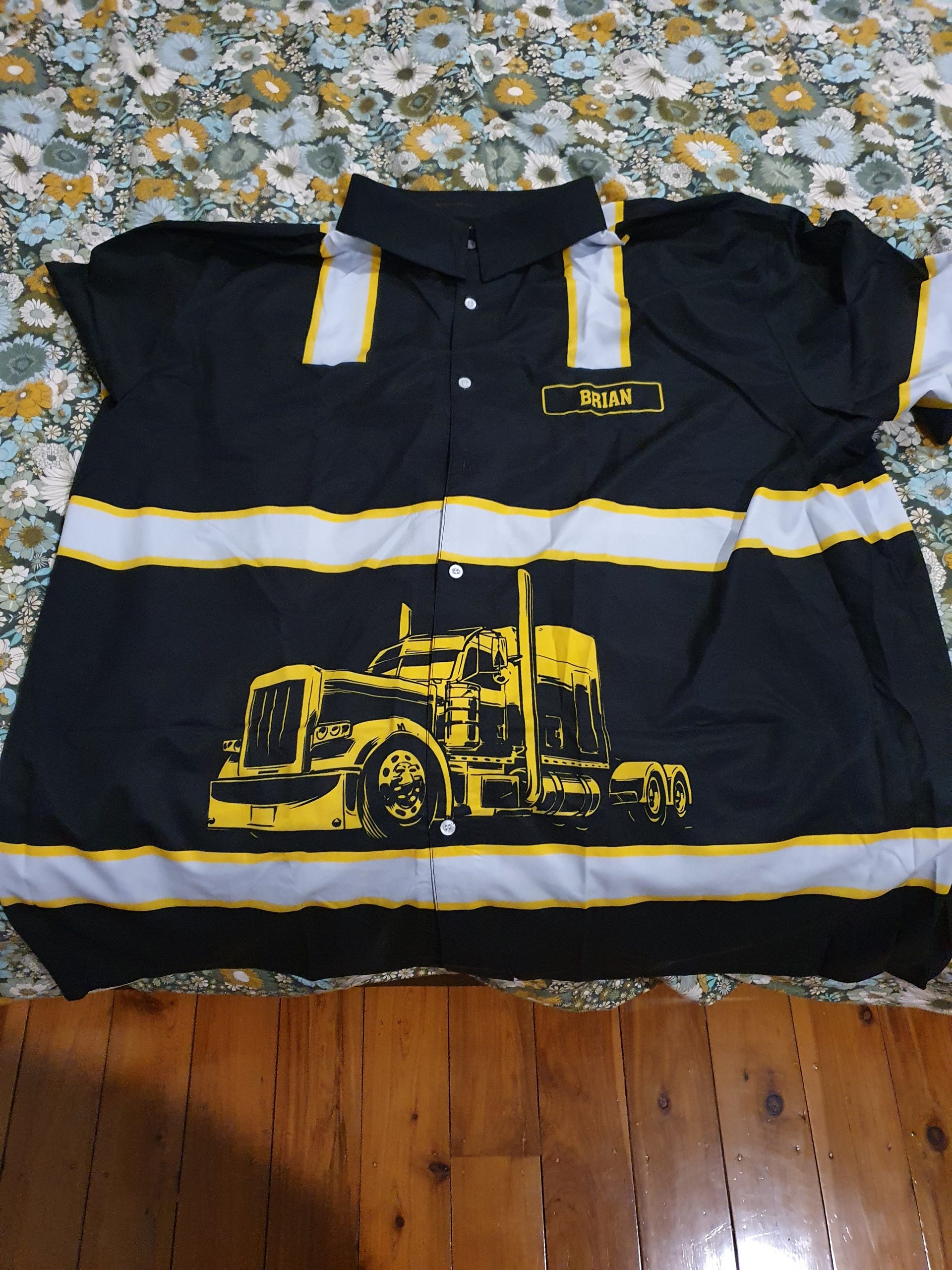 Click to view full screen Personalized Name And Color Semi Truck Uniform All Over Printed Clothes TN587-1 photo review