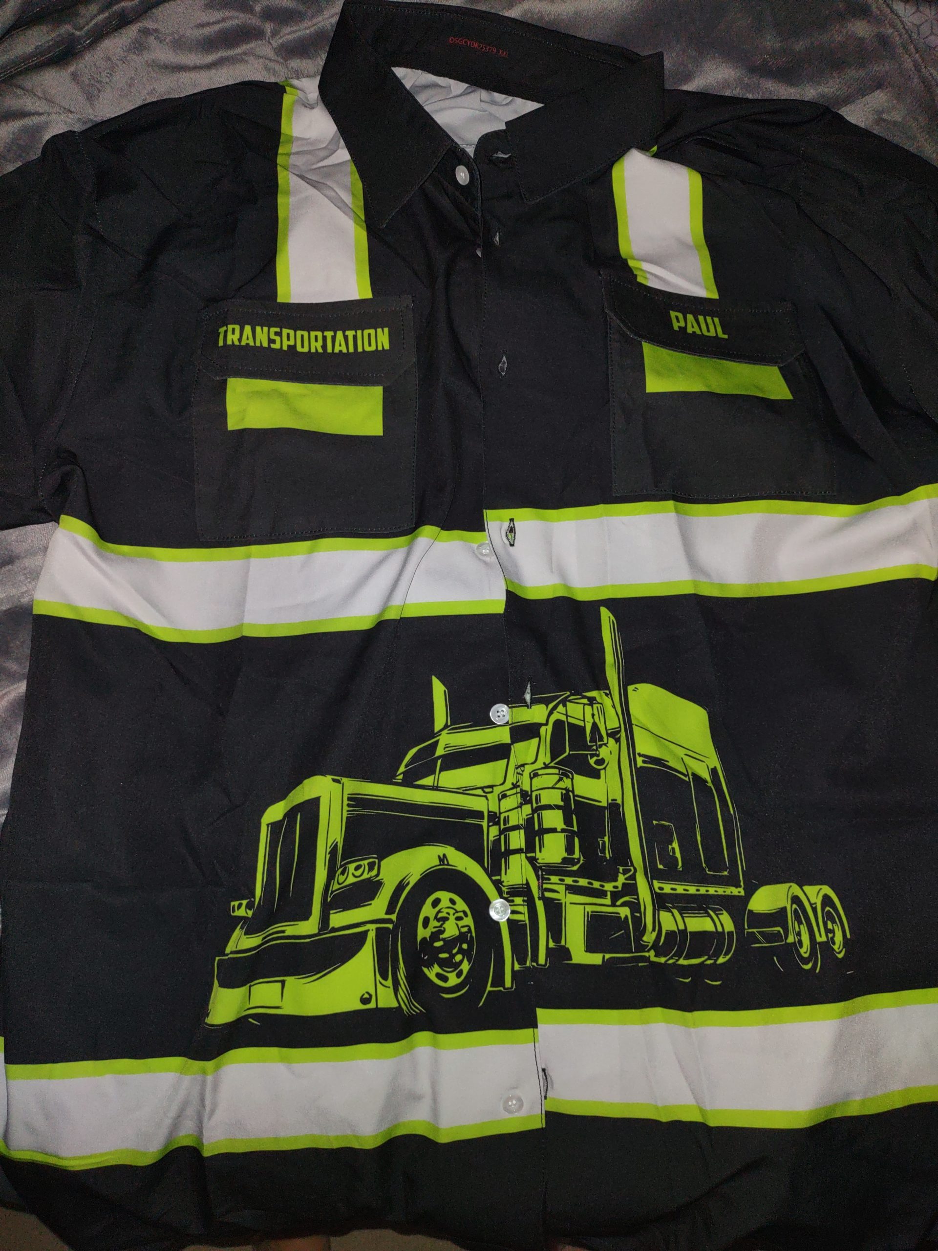 Click to view full screen Pocket - Personalized Name And Color Semi Truck Uniform All Over Printed Clothes TN655-1 photo review