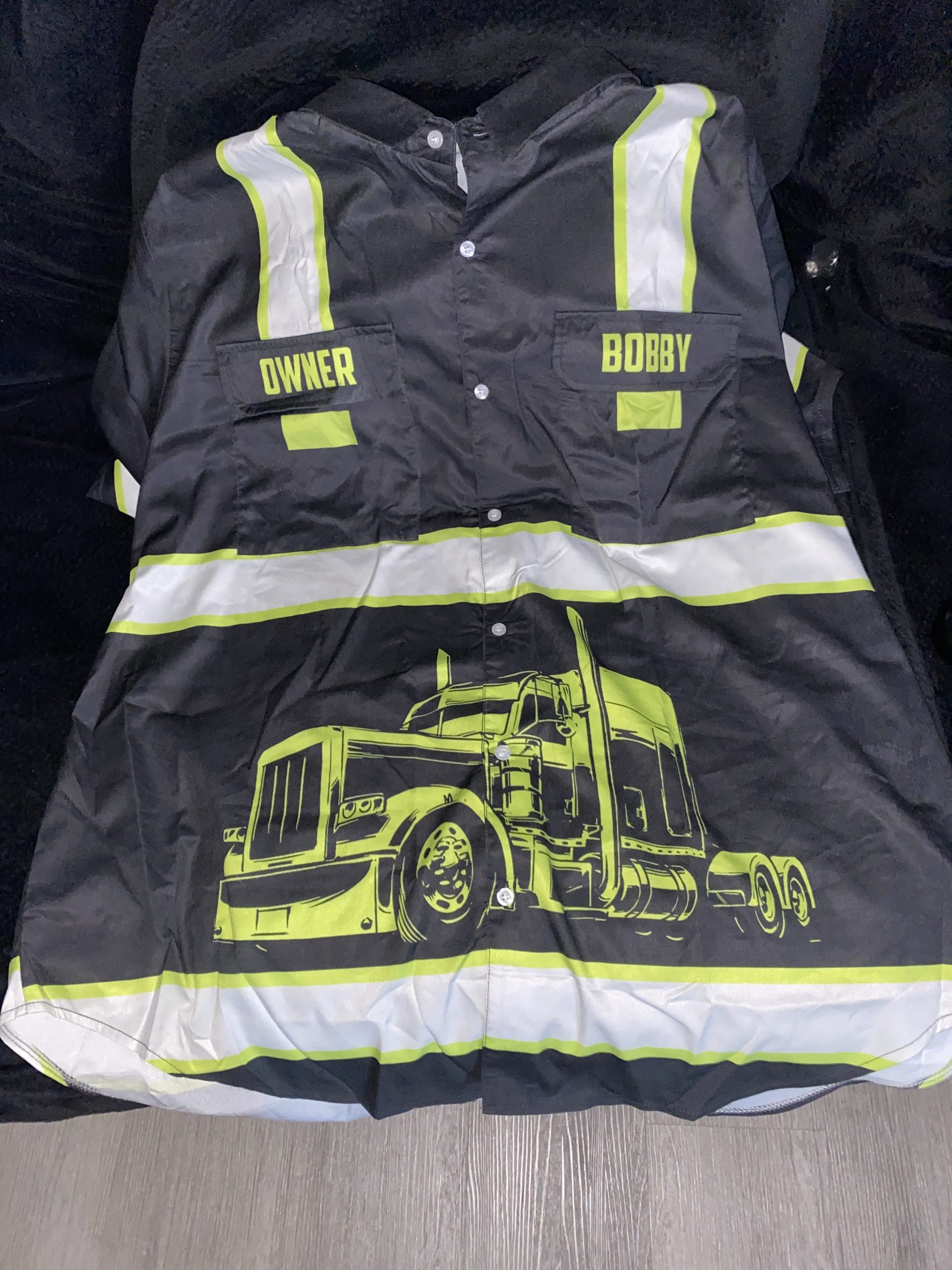 Click to view full screen Pocket - Personalized Name And Color Semi Truck Uniform All Over Printed Clothes TN655-1 photo review