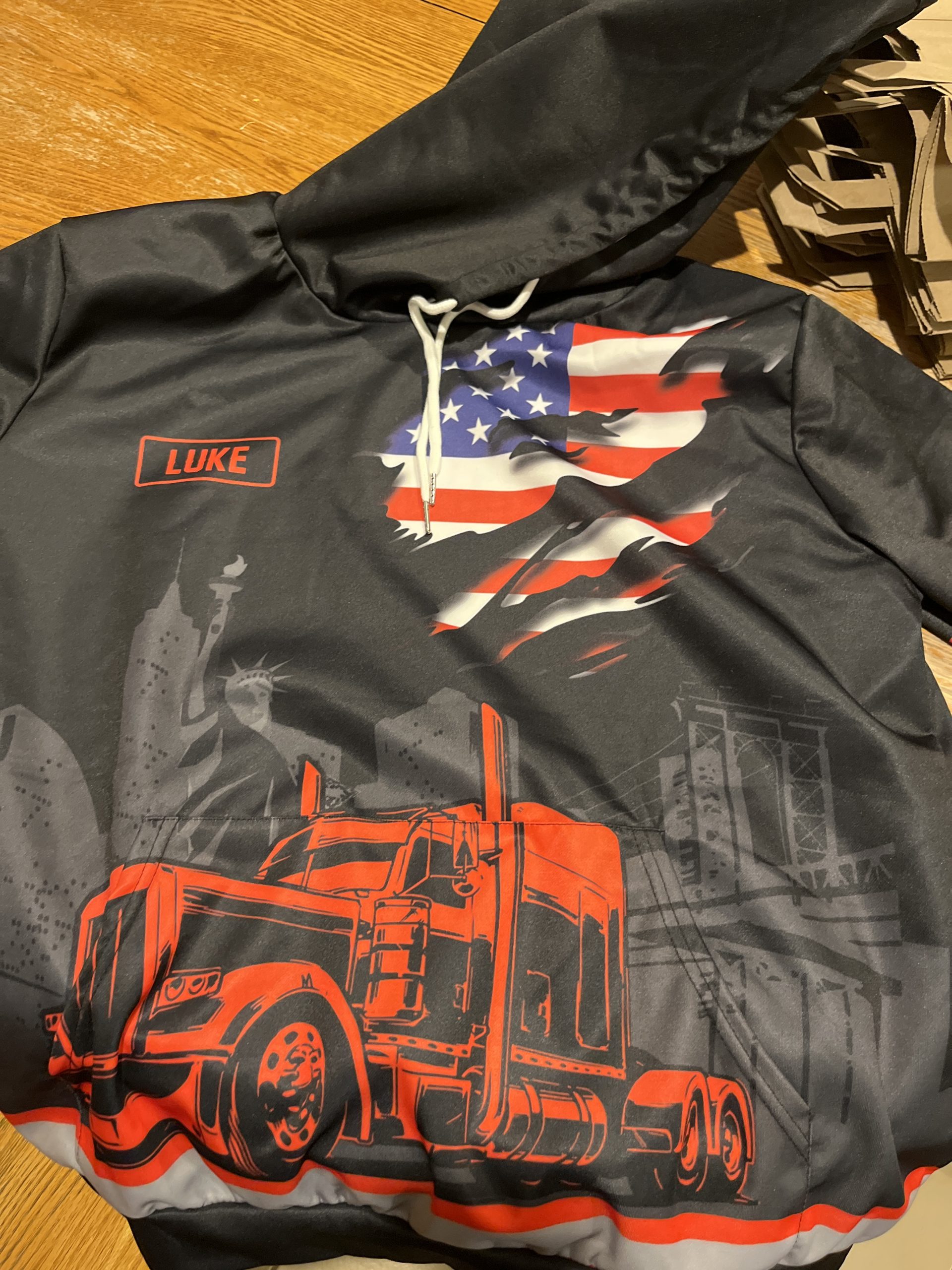 Click to view full screen Personalized Name And Color Proud Trucker All Over Printed Clothes SS382 photo review