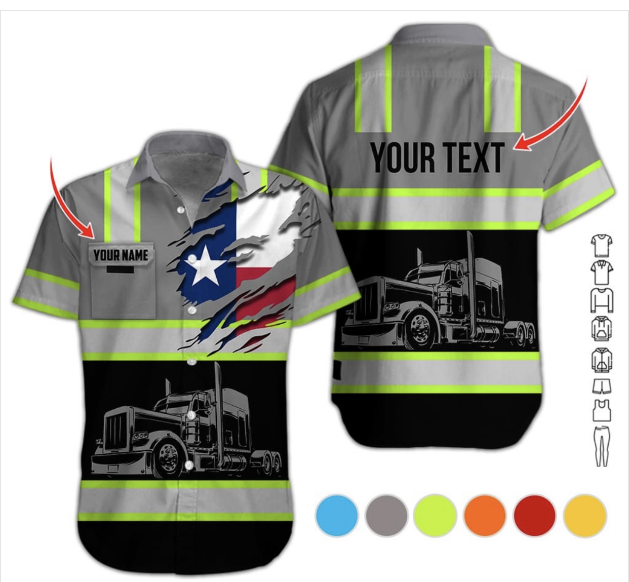 Click to view full screen Personalized Name And Color Semi Truck Uniform All Over Printed Clothes IU75 photo review