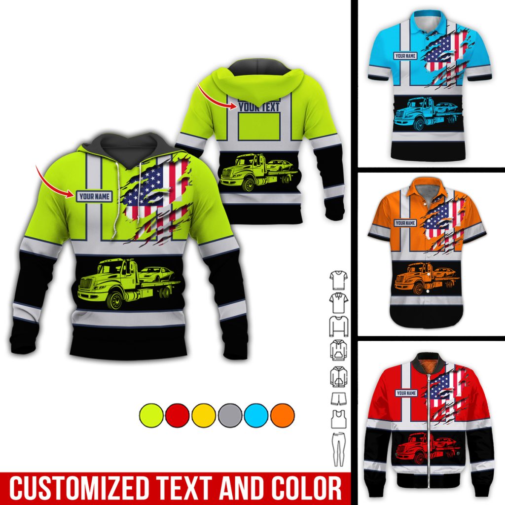 Customized Name And Color Flatbed Bed Tow Truck Uniform All Over