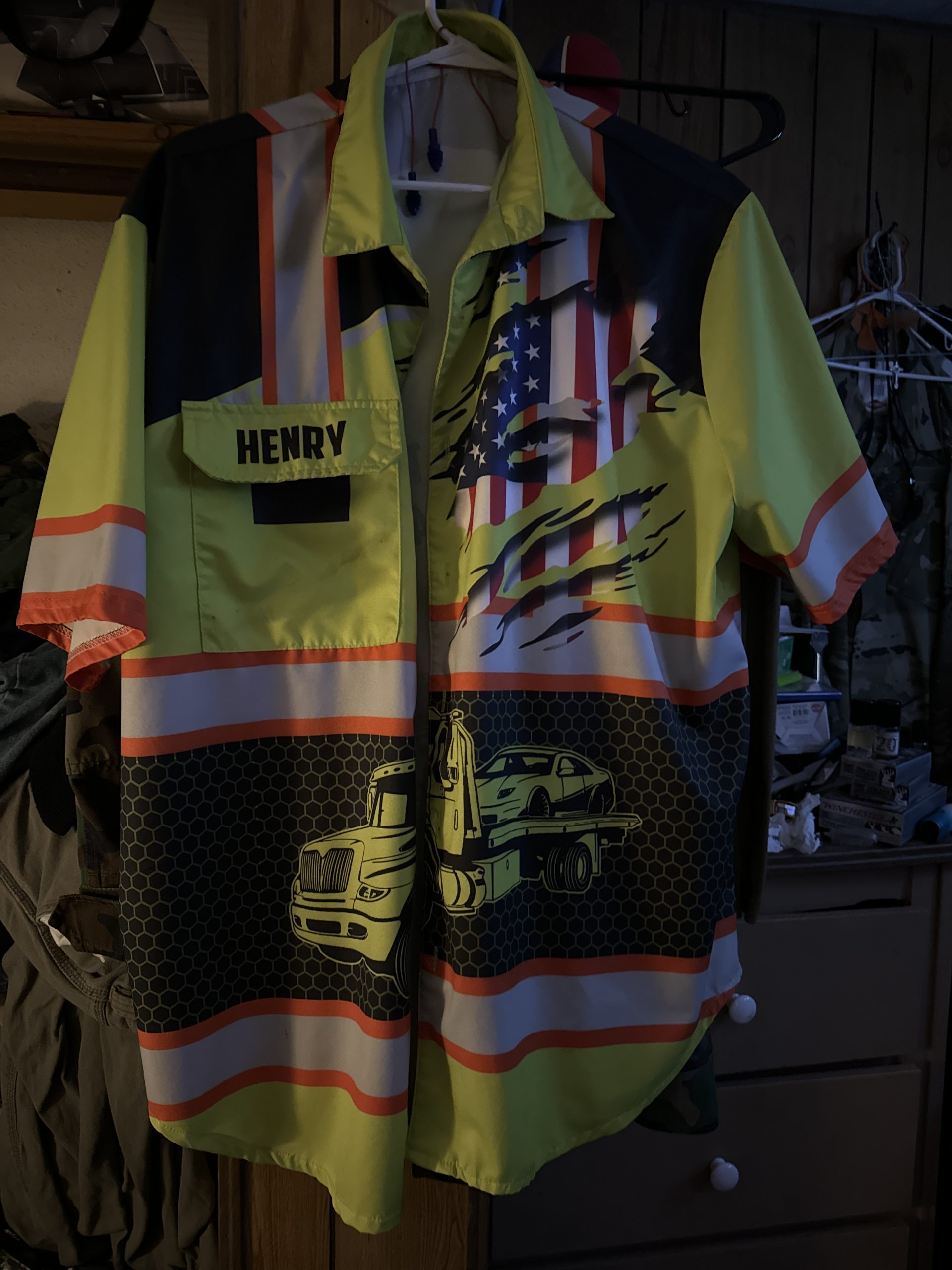 Click to view full screen Personalized Name And Color Love Tow Truck All Over Printed Clothes AT355 photo review