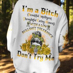 Yellow Yes I’m a B Yellow Flower Skull Hoodie - photo 6