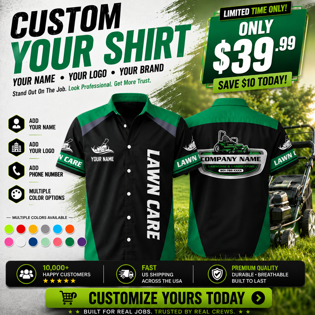 OP389-Gr Personalized Lawn Care 3D Printed Work Shirt - photo 123