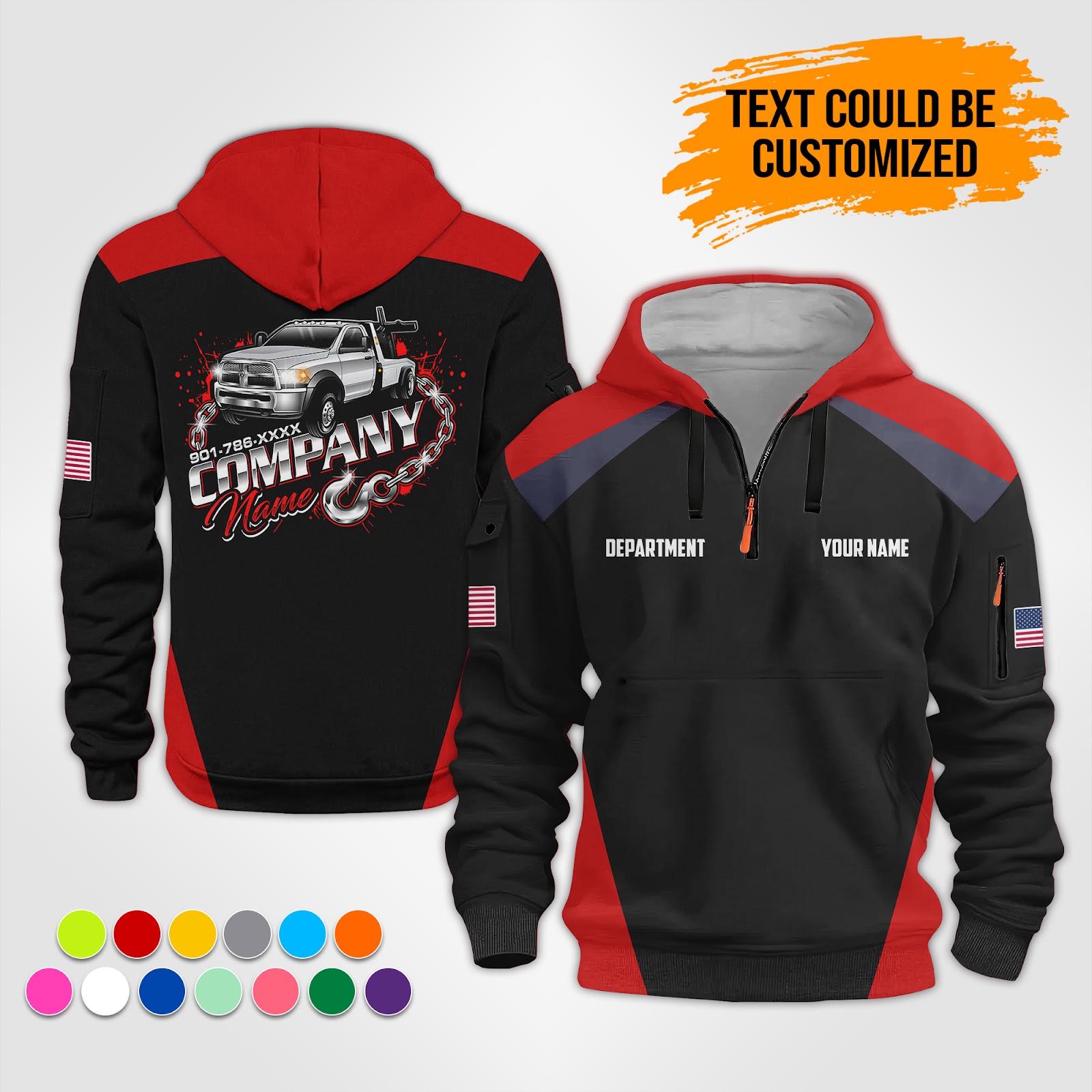 1 Custom Tow Truck 3D Quarter Zip Hoodie - photo 14