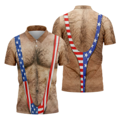 Hairy Body Funny Print Patriotic Golf Shirt, - photo 9