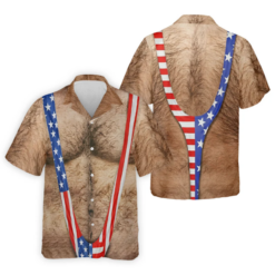 Hairy Body Funny Print Patriotic Golf Shirt, - photo 10