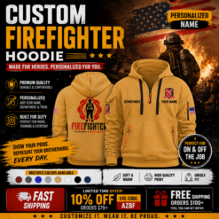 Personalized Firefighter 2D Quarter Zip Hoodie – Patriotic Independence Day Apparel GL247