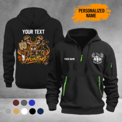 Personalized Name Deer Hunting Quarter Zip Hoodie DA688